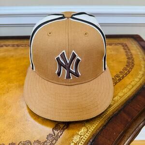 MLB New York Yankees New Era 2 Tone Khaki Leather Fitted Baseball Hat Cap Sz 7